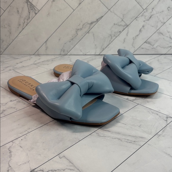 NWT Journee Collection Women Fayre Light Blue Faux Leather Slide Sandal Size 8.5 - Picture 3 of 8